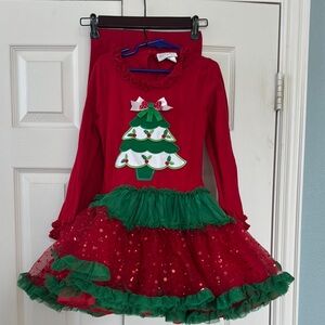 Emily Rose Christmas Tree Dress Long Sleeve Red Knit Top Sparkly Net Tutu Skirt